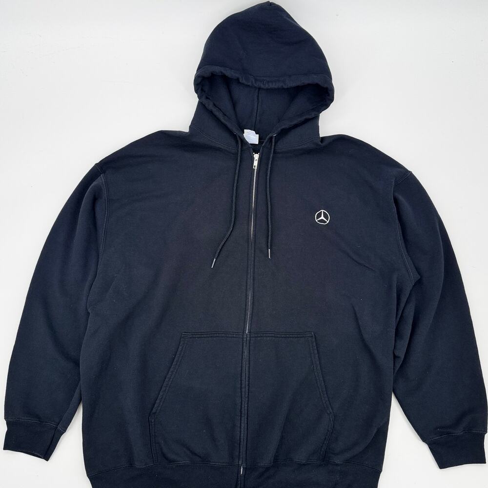 Mercedes-Benz Logo Port & Company 2XL Black Full Zip Hoodie Embroidered